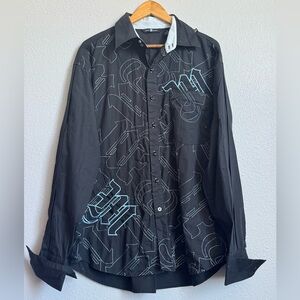 Makaveli Branded Black Abstract Button Front Long Sleeve Shirt Men's Size XL